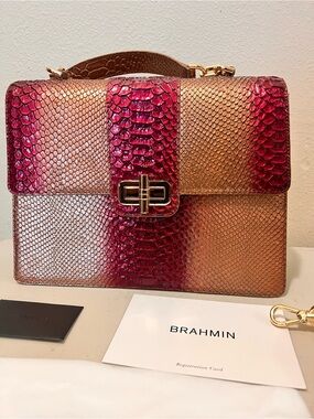 Brahmin Pink and Copper Ombre Textured Satchel